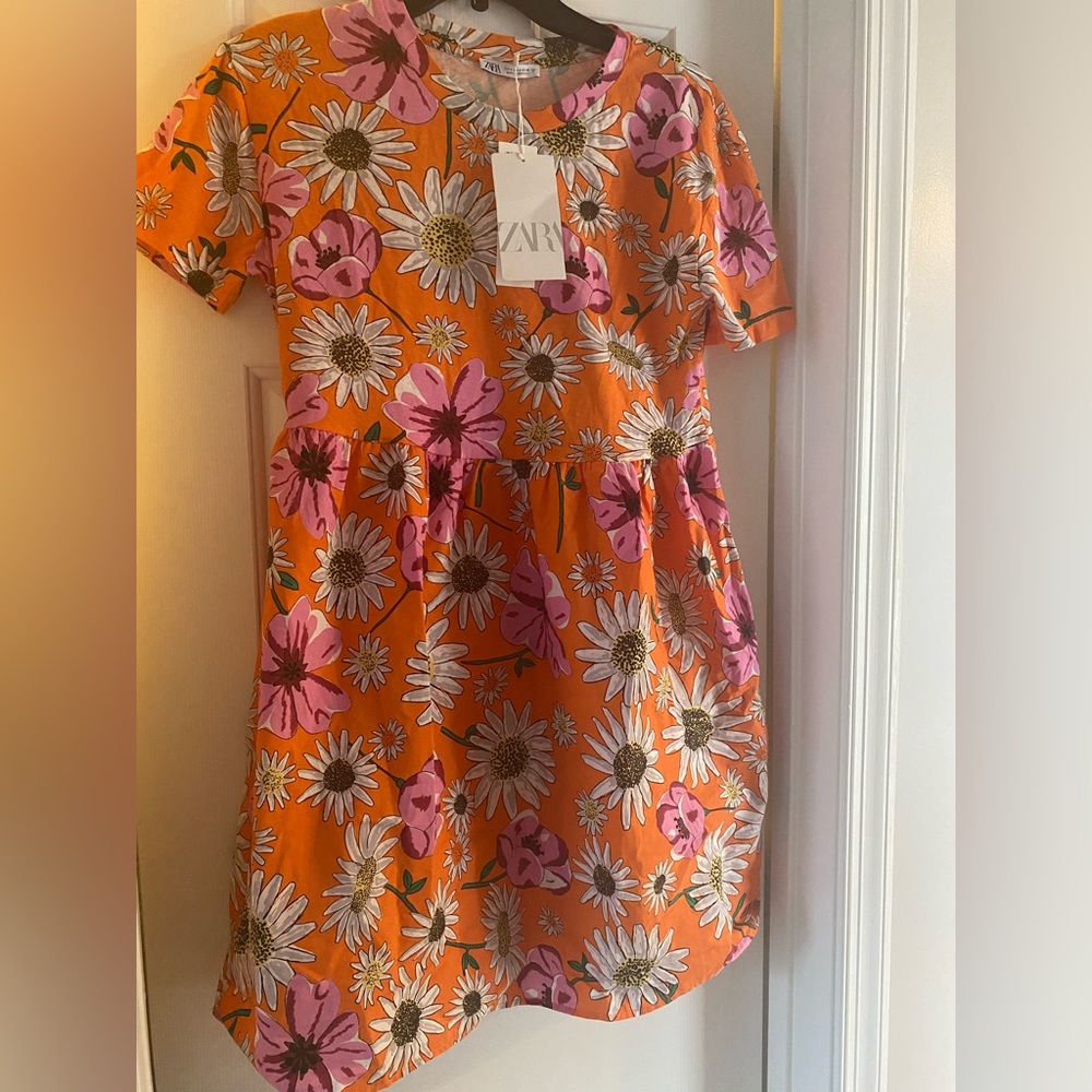 Zara bright colored flower dress new with tags size small